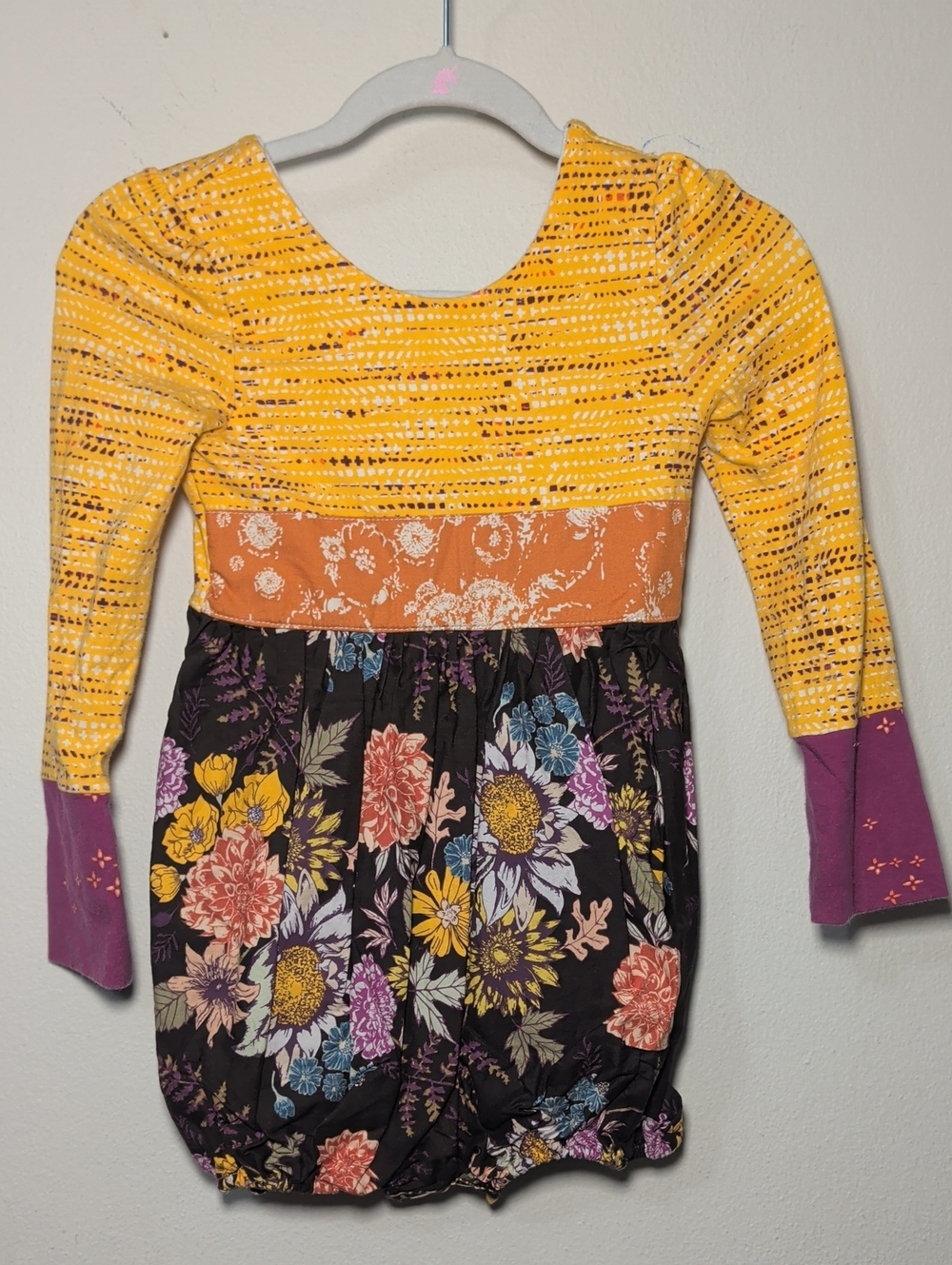 Best Dress Ever Handmade Bubble Romper Yellow Orange Magenta Long Sleeve Size 2T